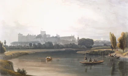 Schloss Windsor von der Themse aus: eine Westansicht und Angeln von Booten, aus 